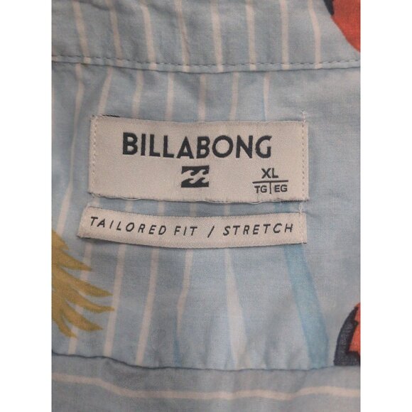 Billabong Hawaiian Button Up Size XL Tailored Fit Stretch Parrot Print Tropical - Picture 8 of 12